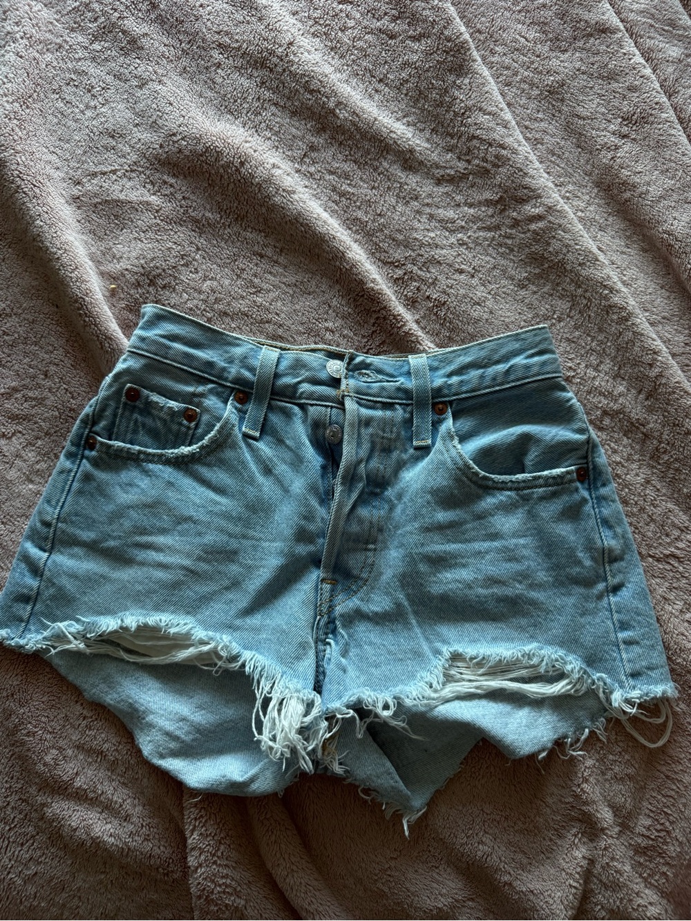 Levi's Light Blue Frayed Hem Denim Shorts